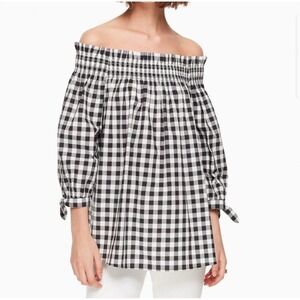 Kate Spade Gingham Off The Shoulder Blouse Size Small, Black and White check top